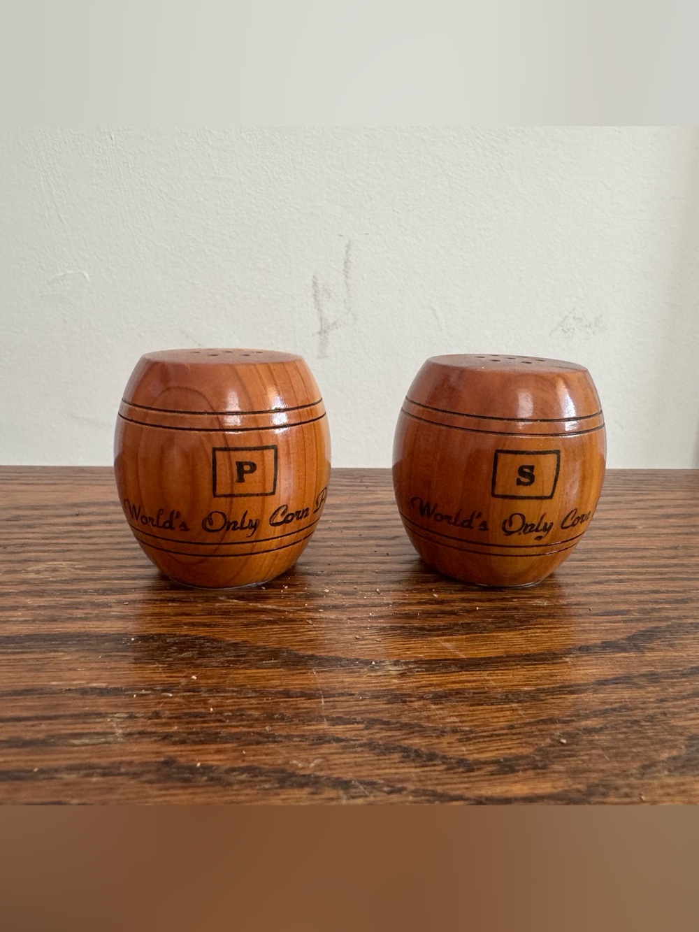 Wooden Barrel Salt & Pepper Shakers - Brown